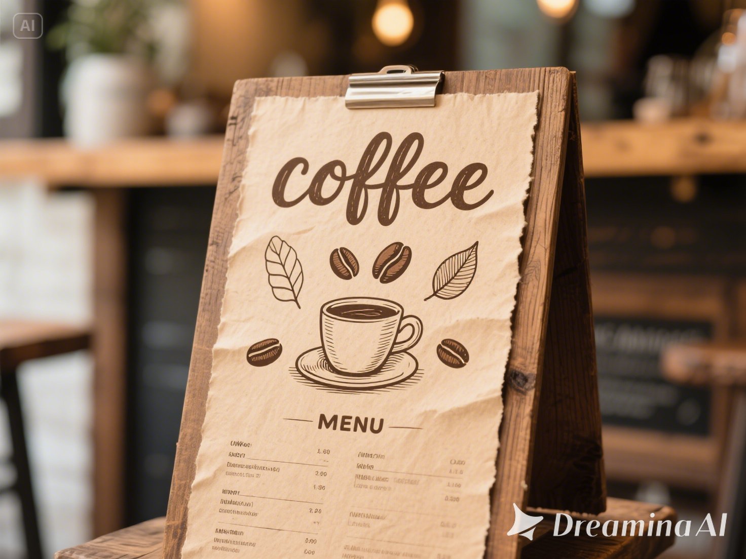 Disenyo ng menu para sa kanayunan na coffee shop