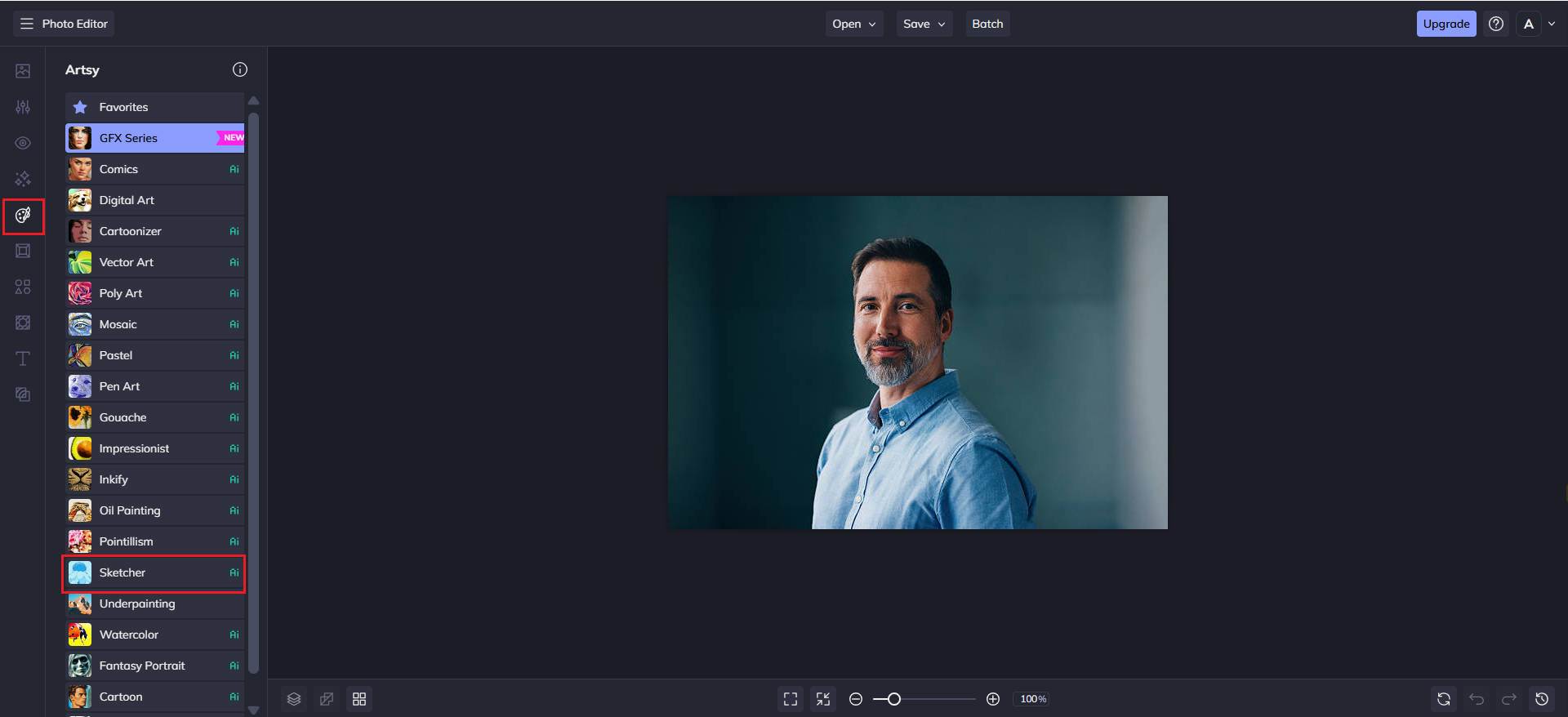 Apply and customize the charcoal GFX effect
