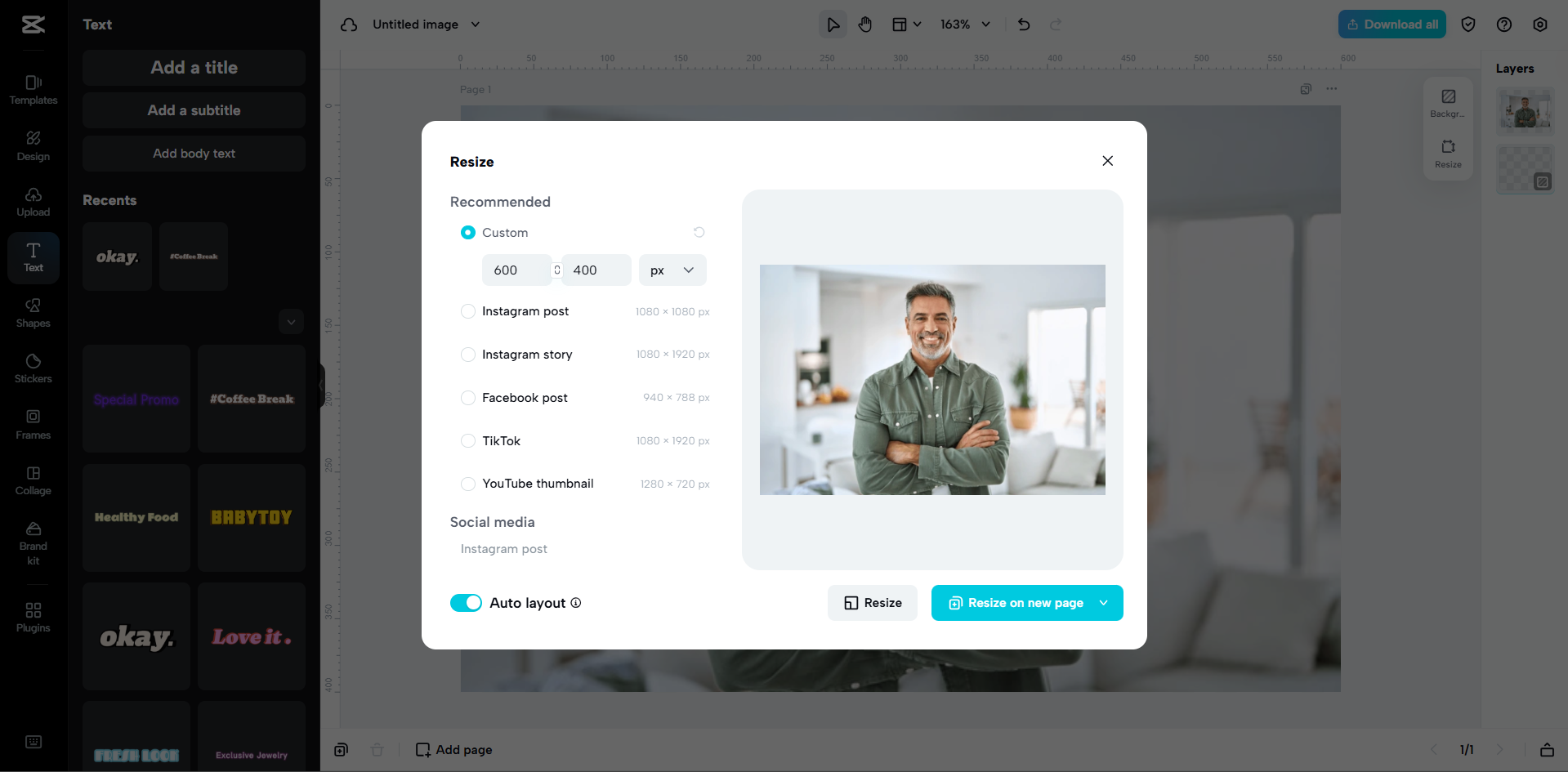 Interface of CapCut Web - a quicker way to resize images