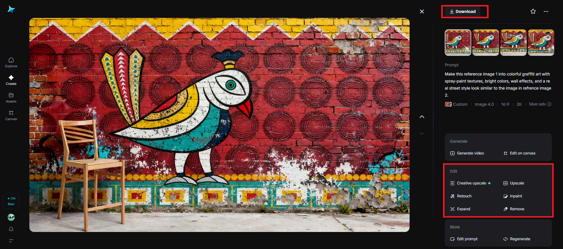 Refine and download your graffiti artwork with AI tools