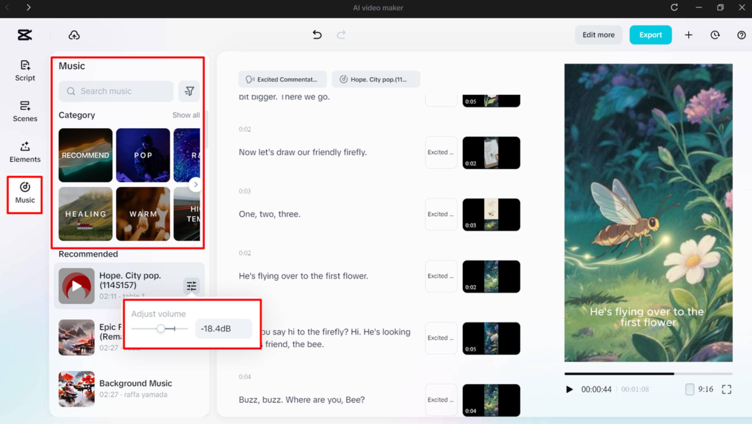 Adicionar música a um vídeo usando o criador de IA vídeo do CapCut