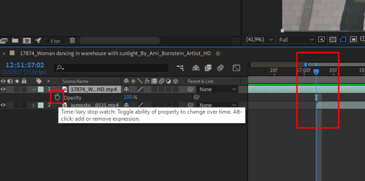 Creating a basic dissolve effect in After Effects