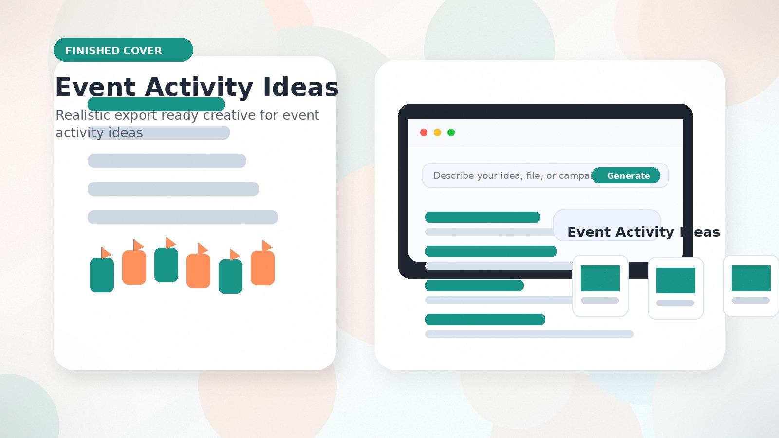 Event Activity Ideas realistic finished cover visual for event activity ideas