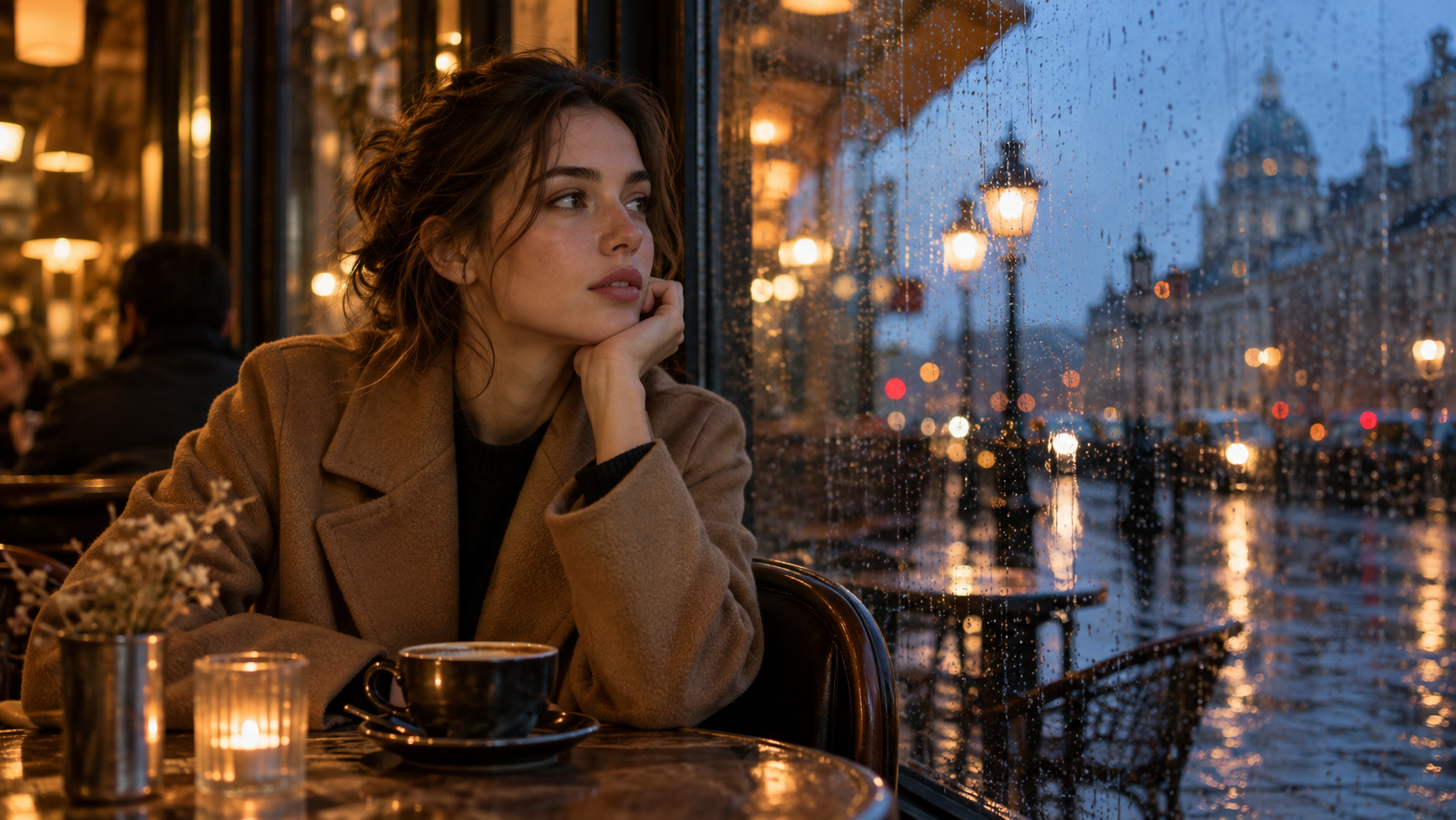 Gemini AI photo prompts hero: Rainy Cafe Narrative Portrait