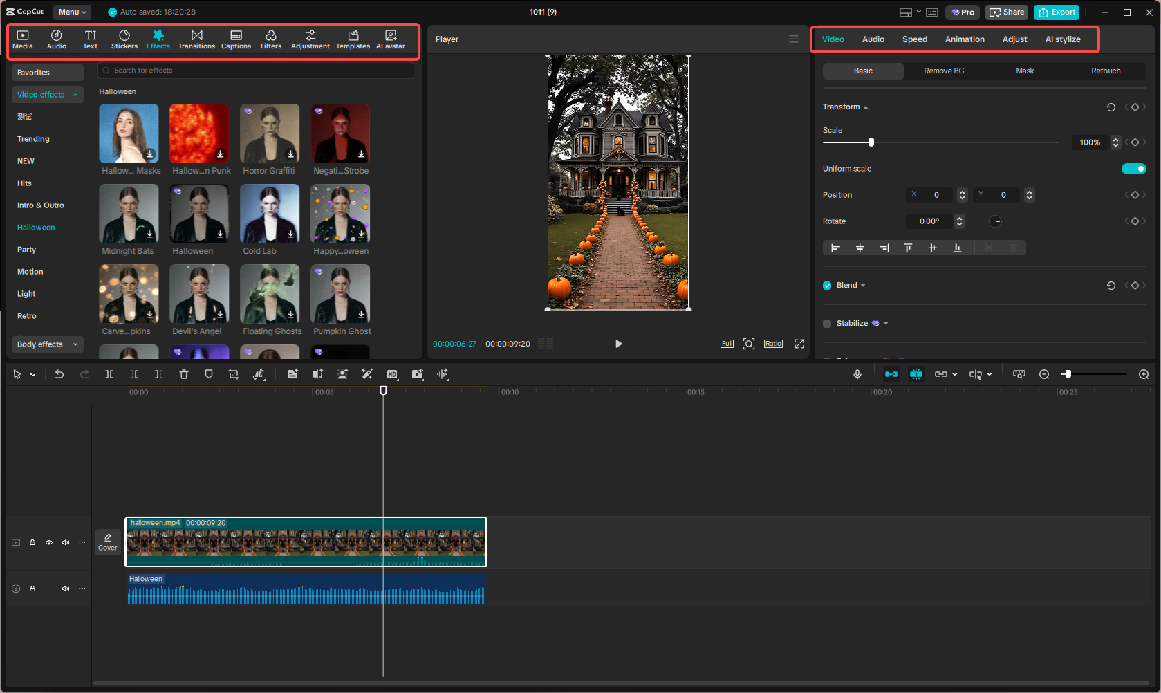 Editing the Halloween song video in CapCut