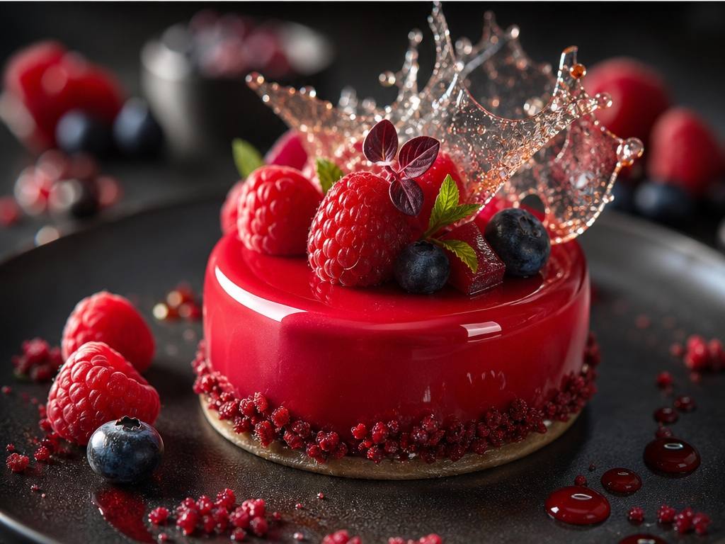 Gerador de IA imagem mórfica Exemplo alternativo de prompt 6 - Sobremesa gourmet de frutas vermelhas