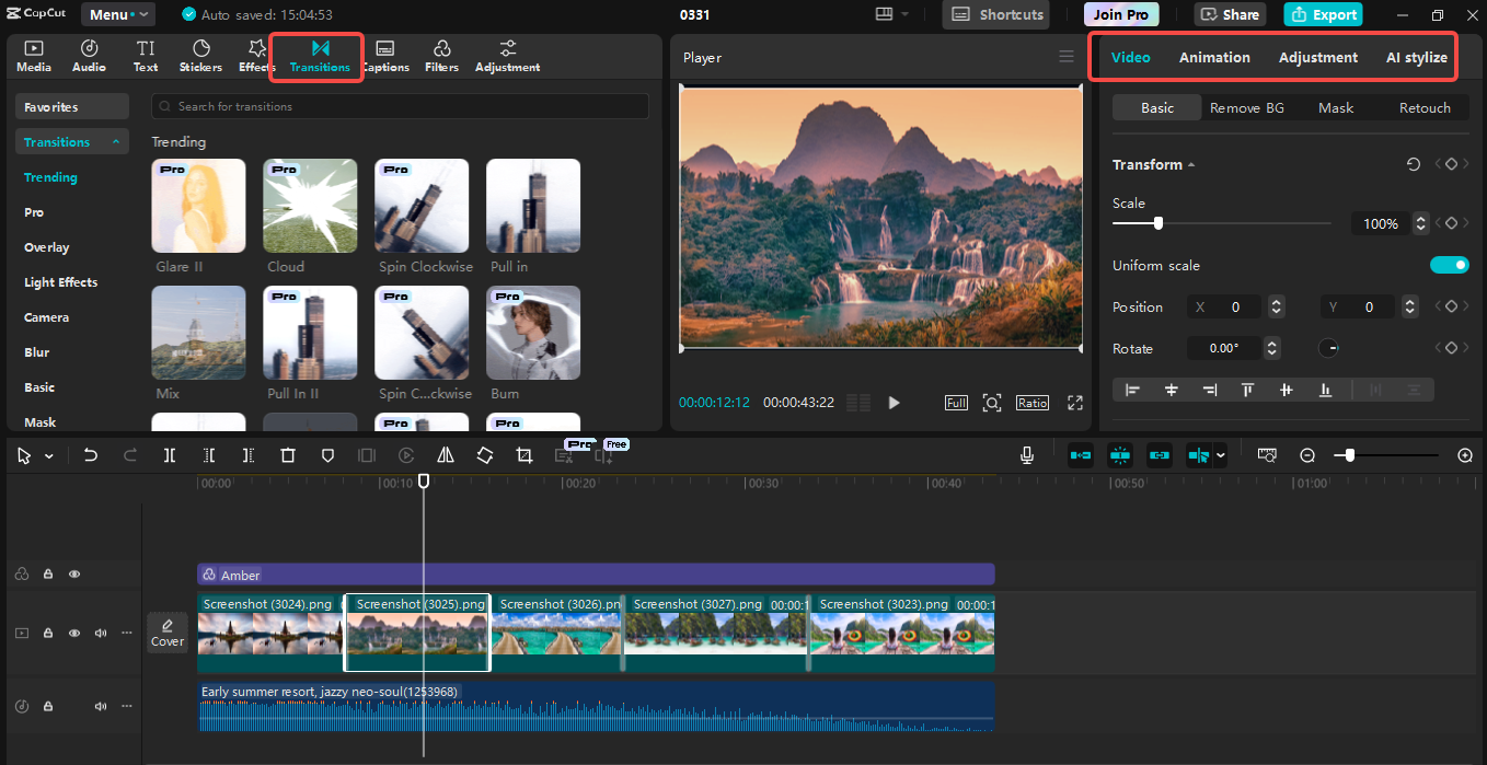 Mengedit tayangan slaid dalam CapCut