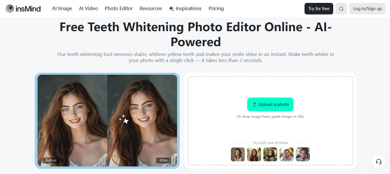 insMind online teeth whitening photo editor