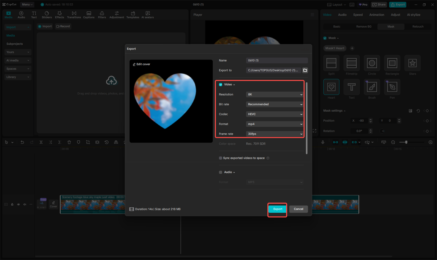 Export the cropped video