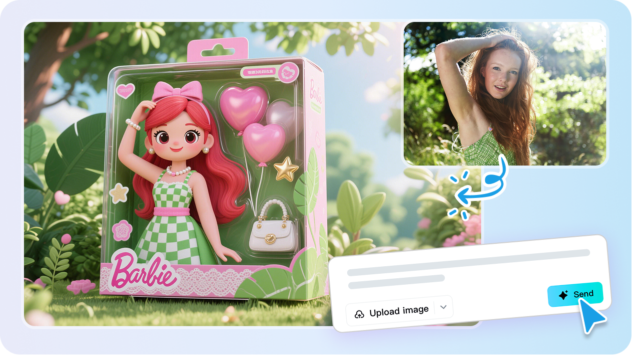 Design custom barbie box with accessories using barbie box AI generator