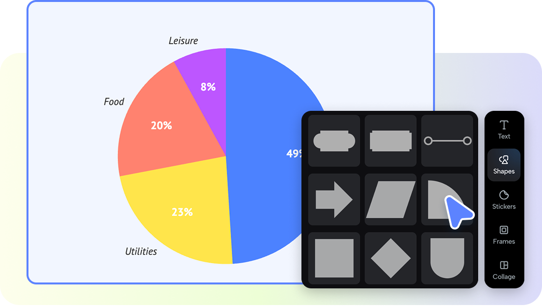 ปรับแต่งแผนภูมิวงกลมของคุณด้วยรูปทรงกราฟิกฟรี