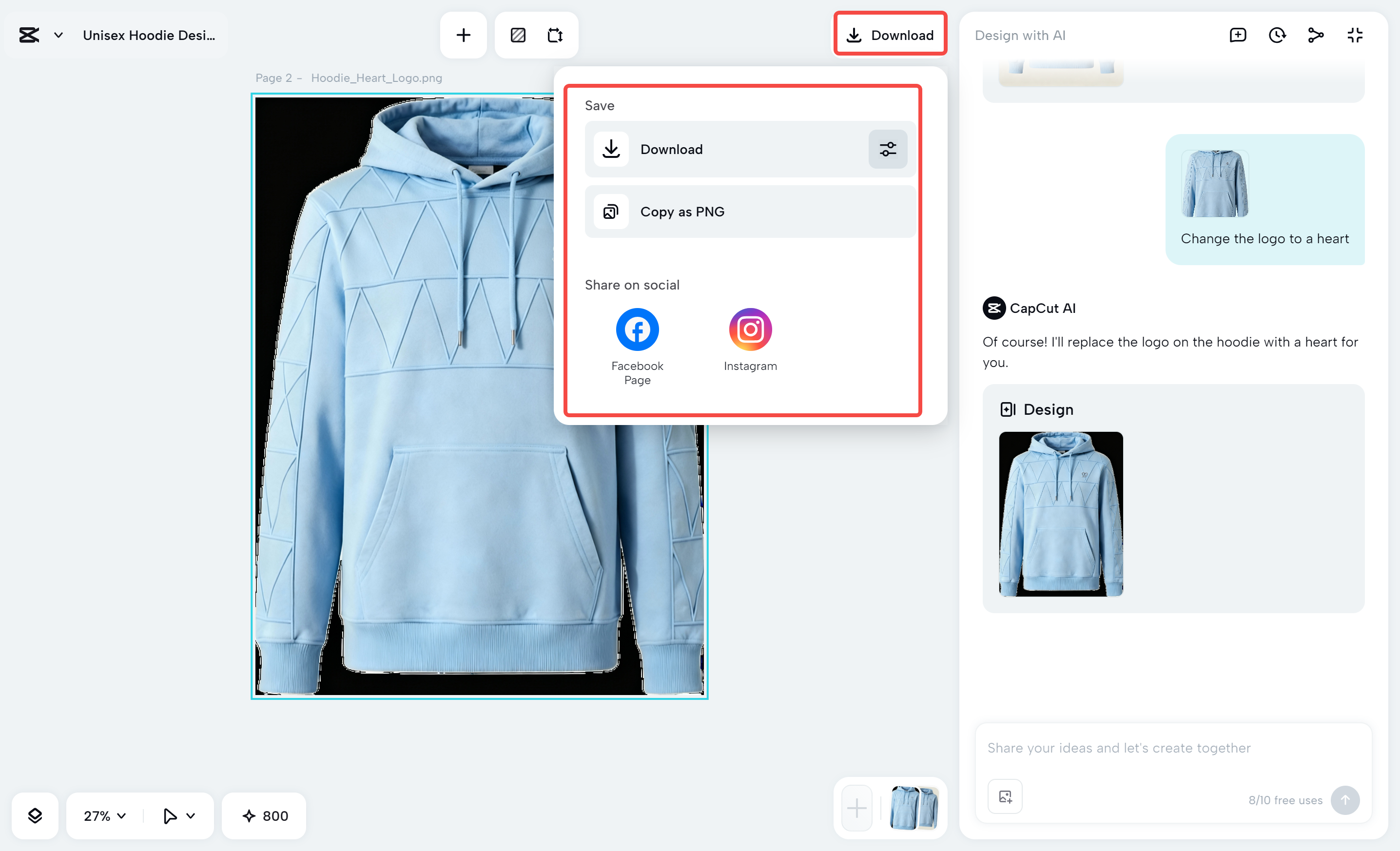 Downloading the designs from the CapCut desktop video editor