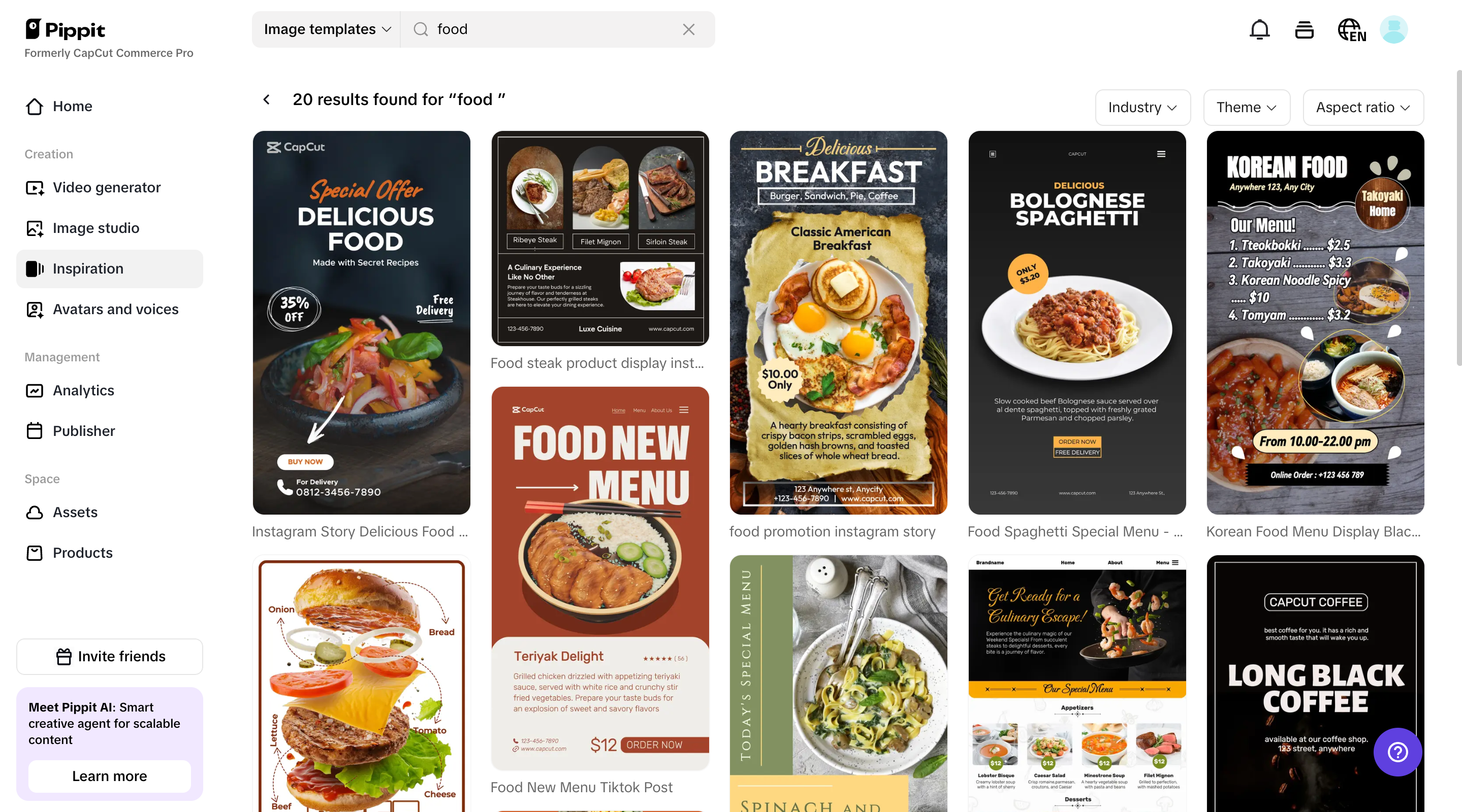 Customizable food templates