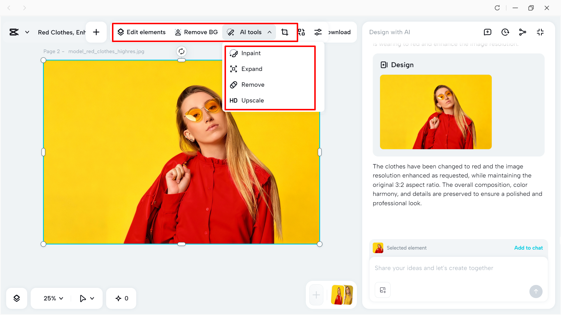 Editing an image using CapCut's built-in tools