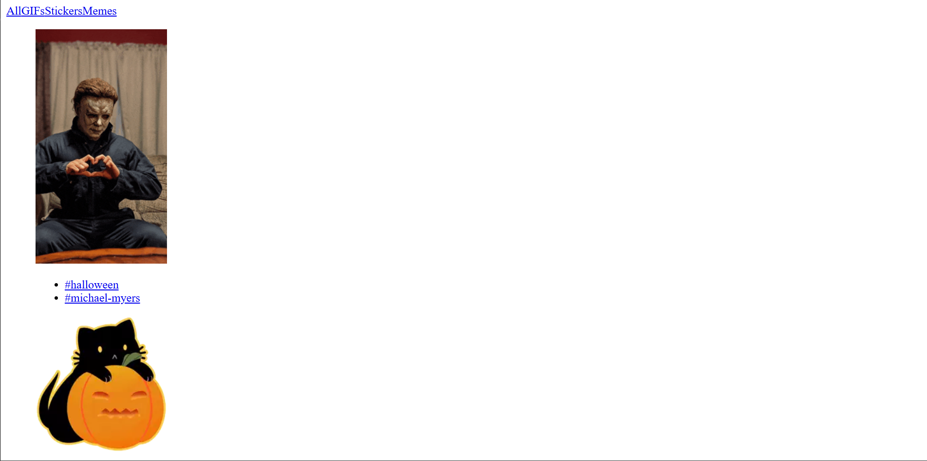 Interface of Tenor - another site for Halloween GIFs