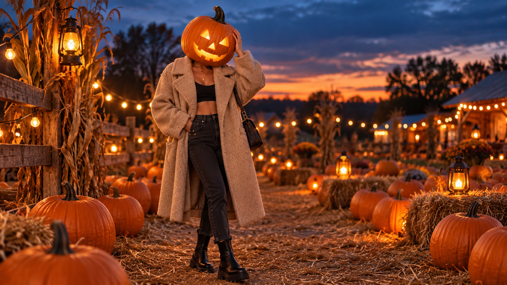 Fotografie AI cu cap de dovleac de Halloween: plasture de dovleac albastru