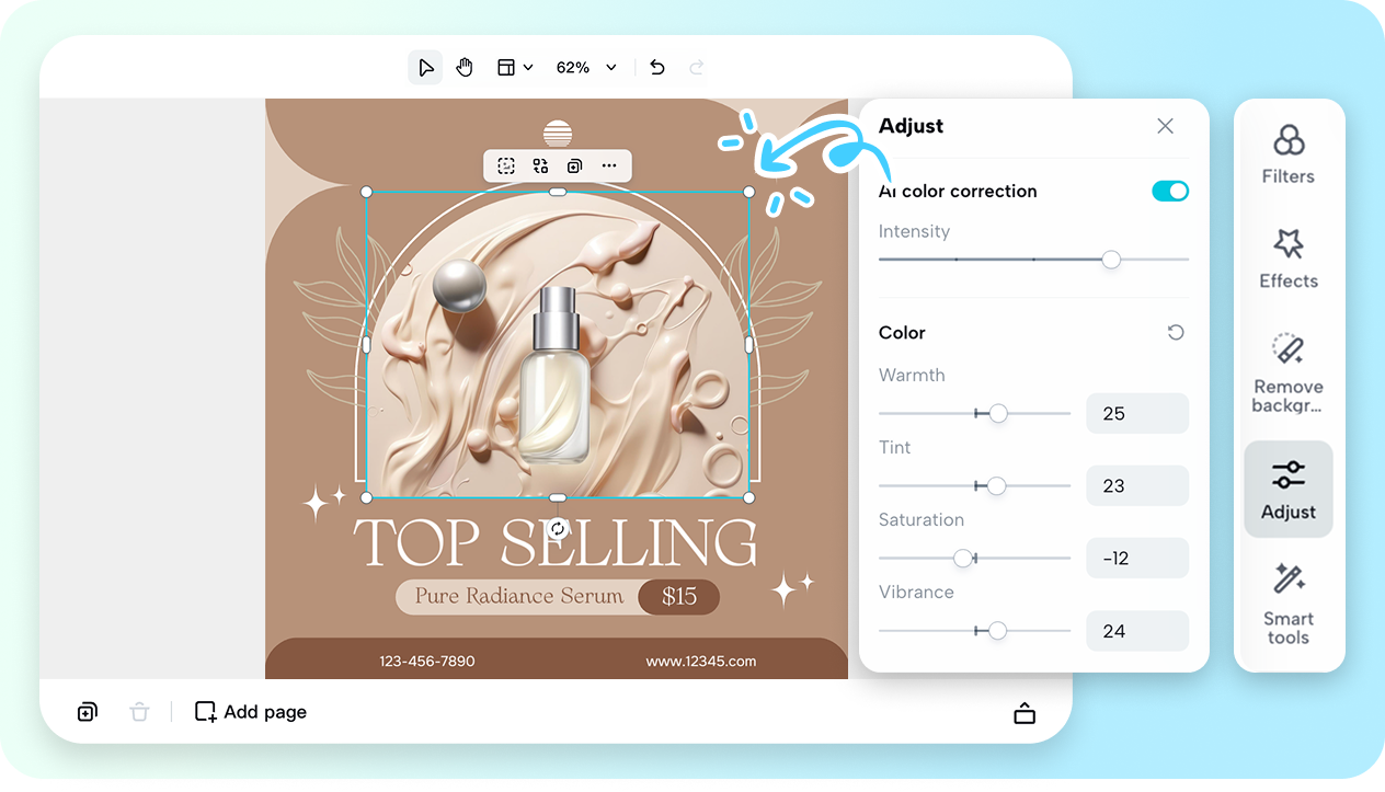 Pippit image editing interface