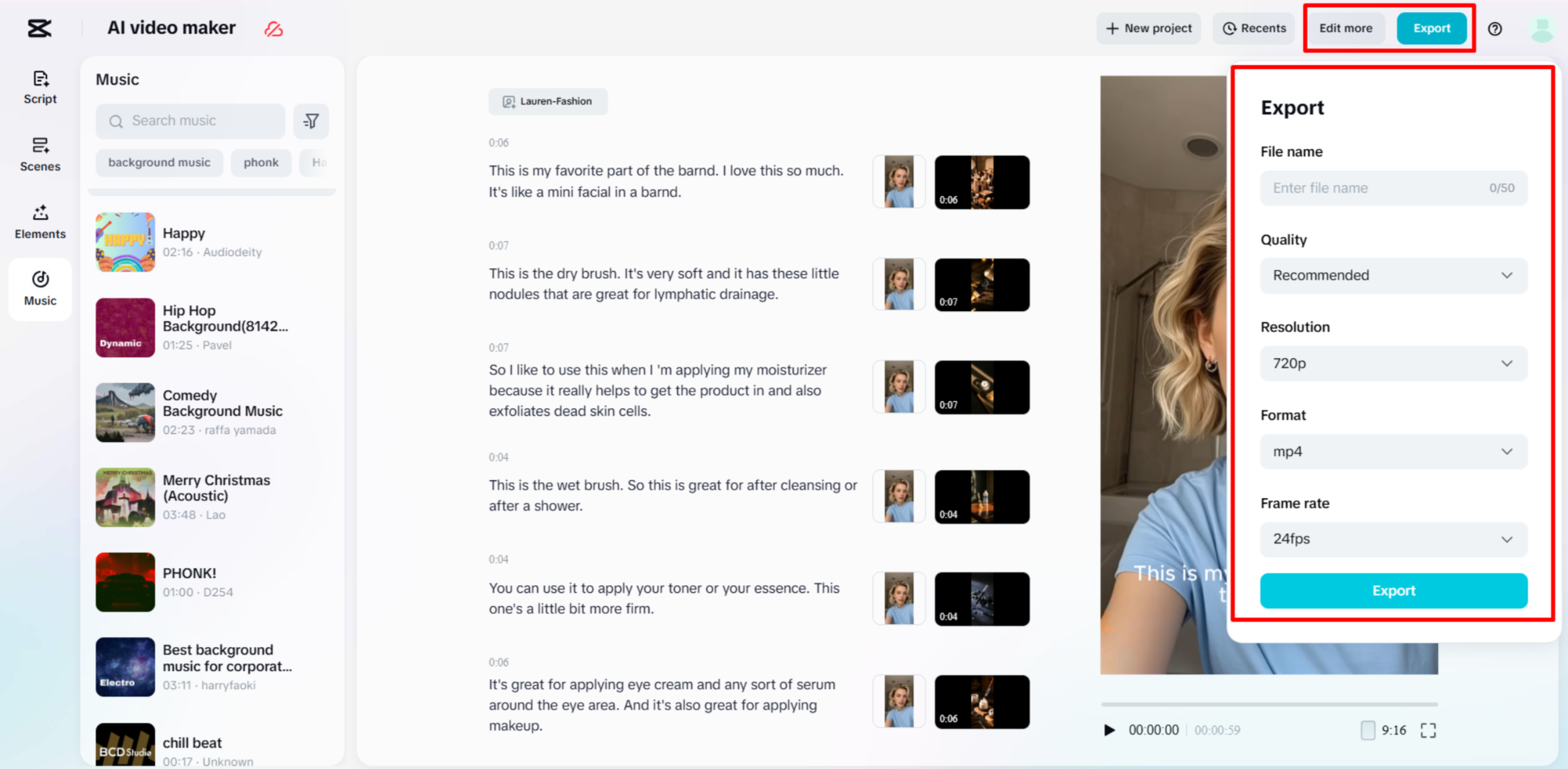 Exporting the AI UGC video from the CapCut Web