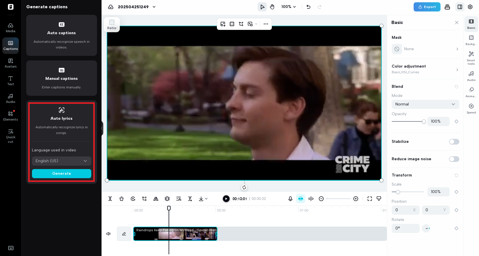 Generate captions for songs
