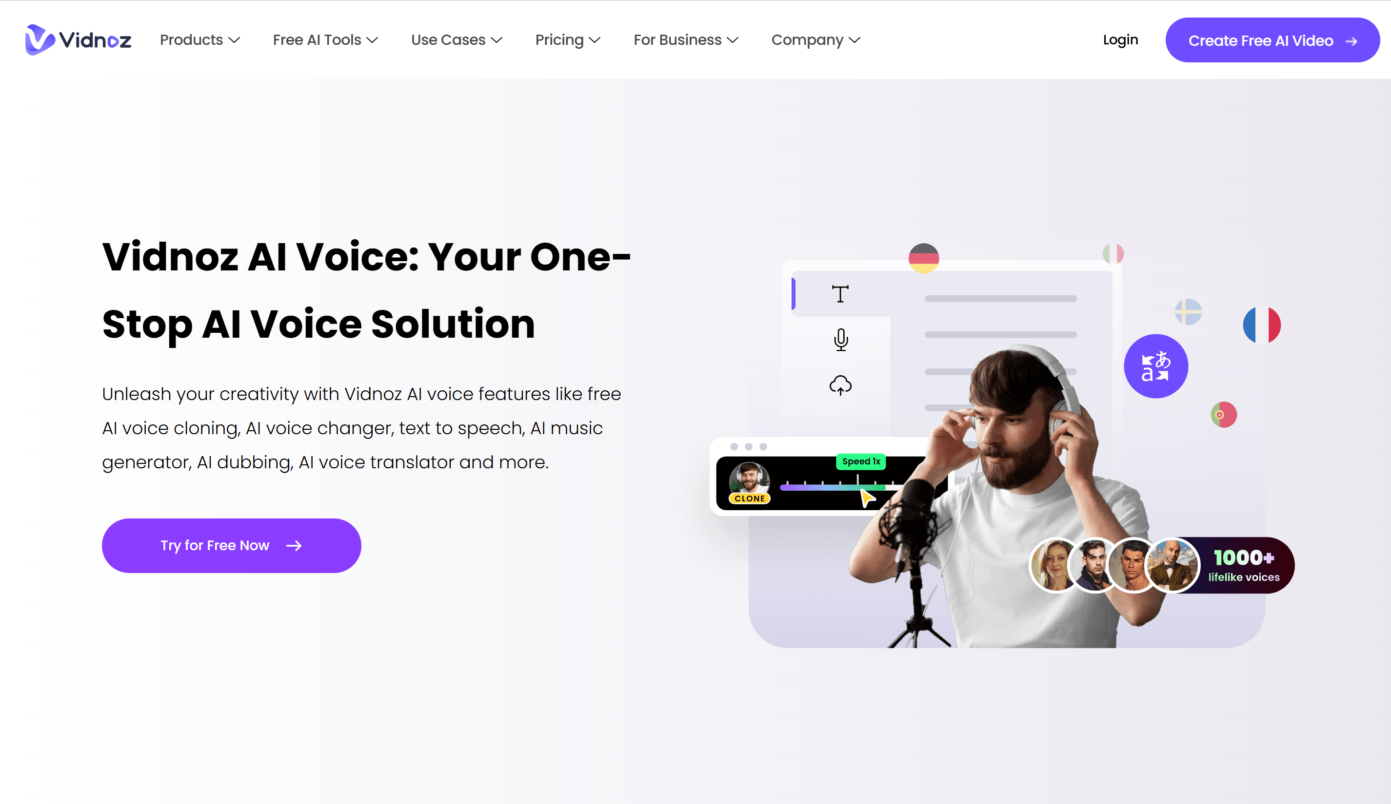Інтерфейс Vidnoz AI - ще один безкоштовний онлайн AI голосовий чейнджер