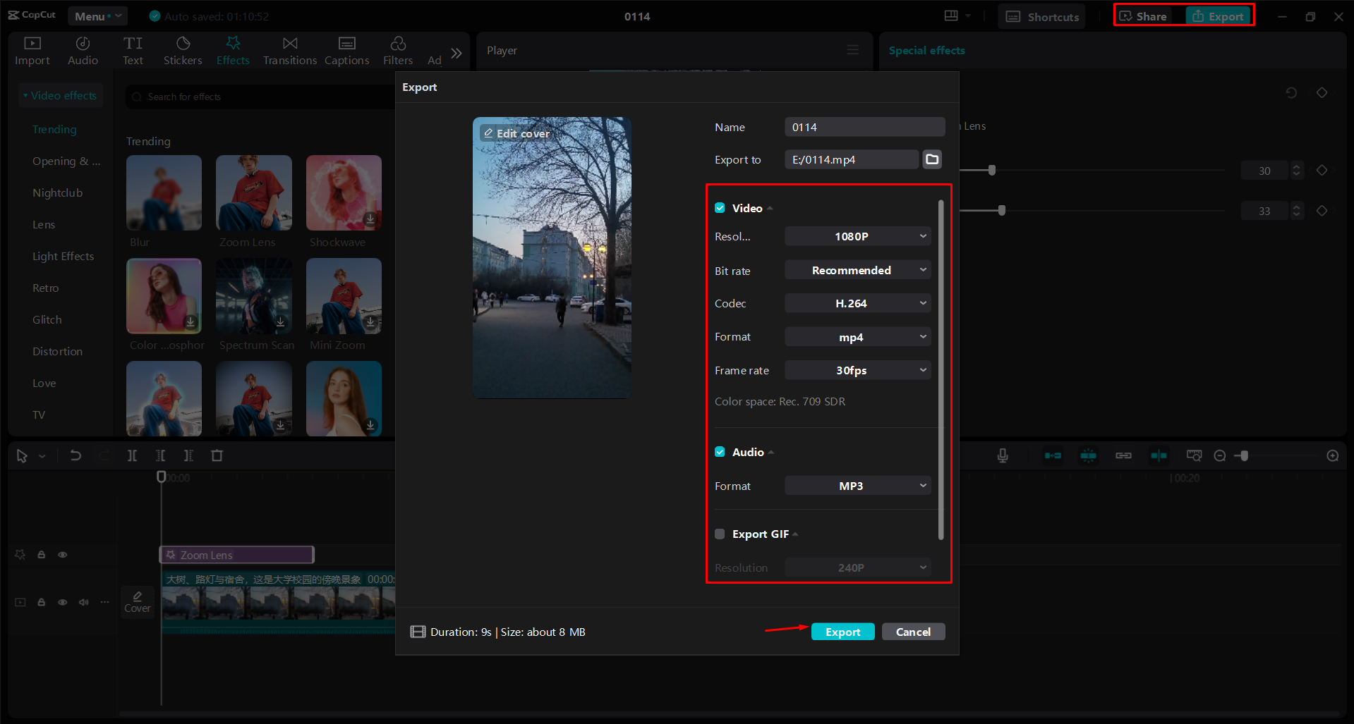 Esportazione di un video dall' CapCut editor video desktop