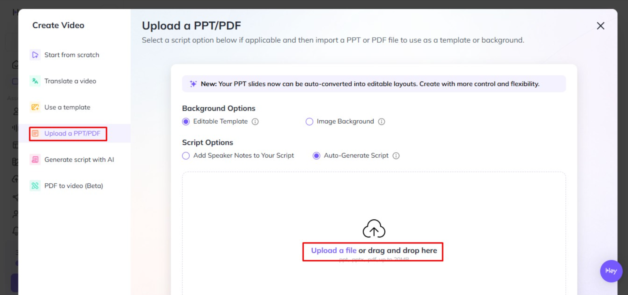 Laden Sie Ihre Datei hoch, um einen PowerPoint in ein Video zu konvertieren