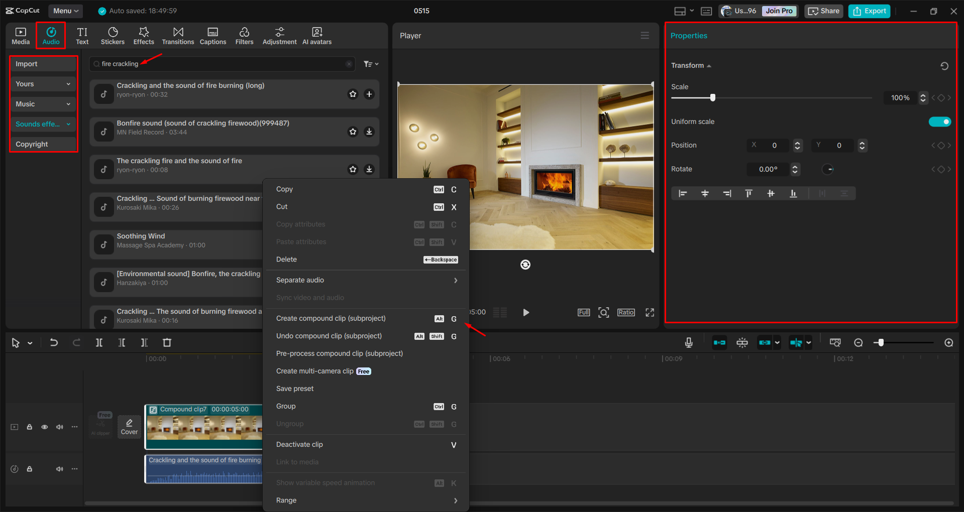 Ajout d'un effet sonore à une vidéo avec l' CapCut éditeur vidéo de bureau