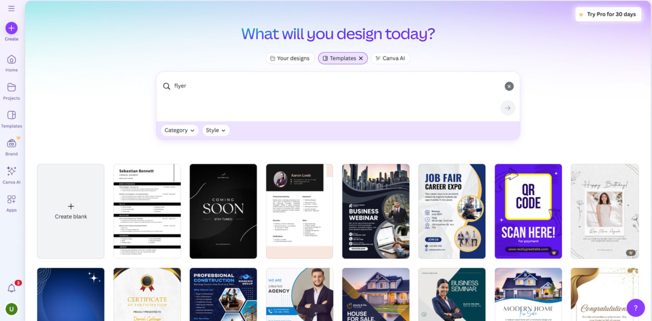 Interface of Canva - a valuable free flyer maker