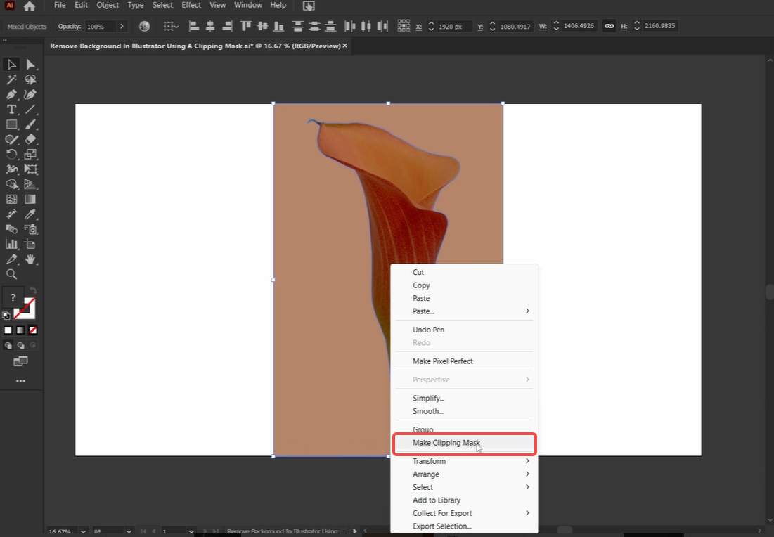 Make a clipping mask for the image in Illustrator