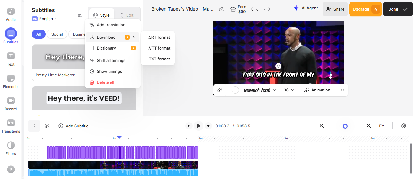 View and download the SRT file