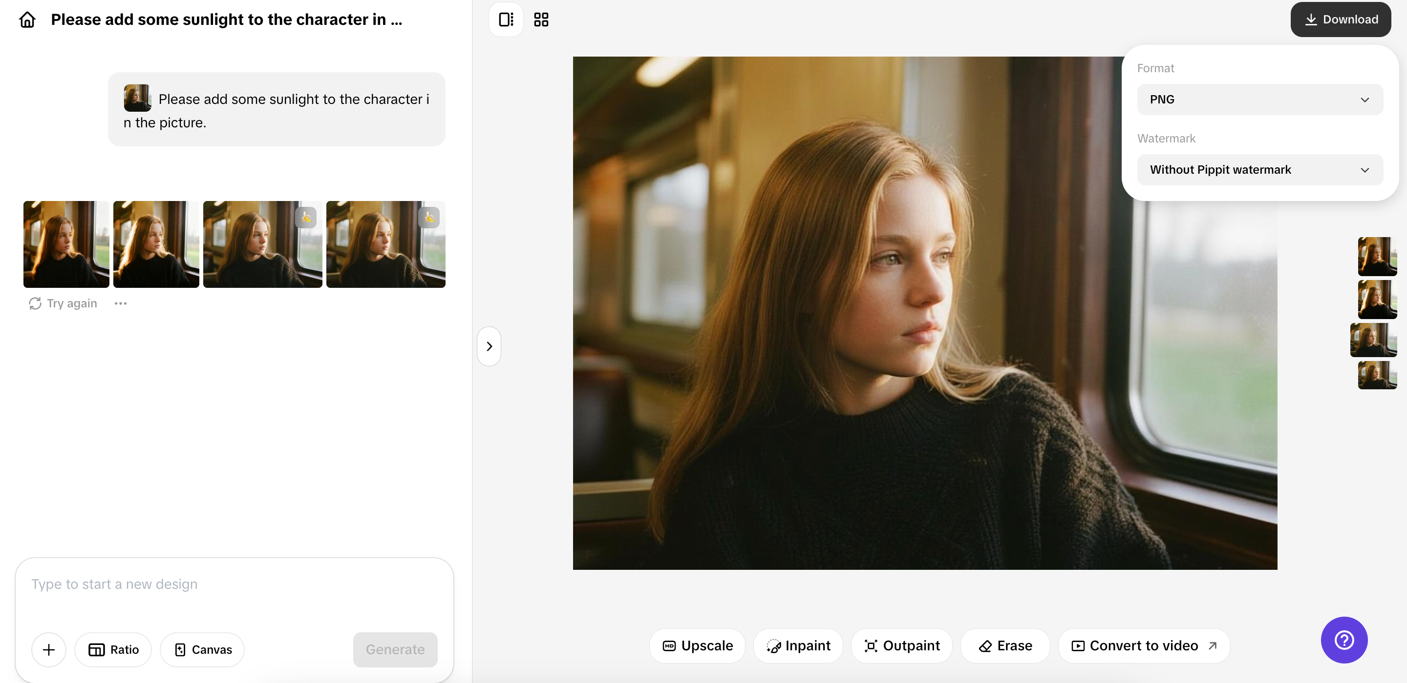 Pippit에서 이미지 내보내기