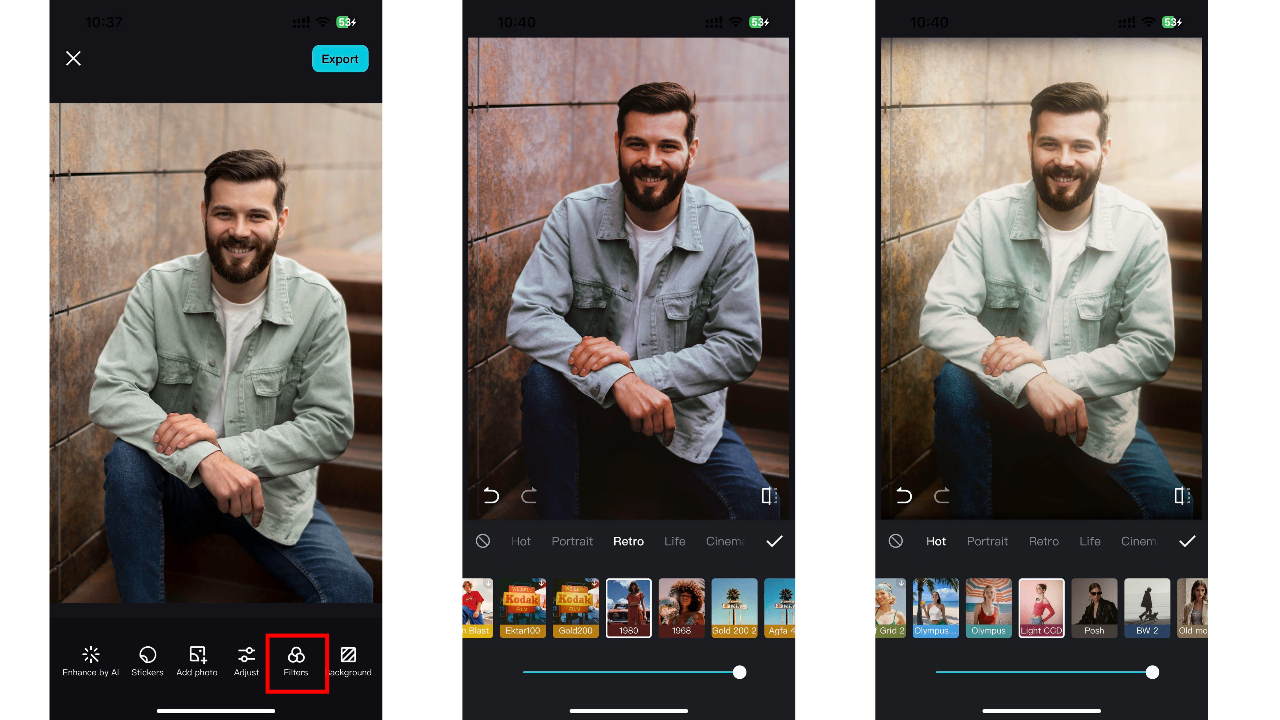 Instagram photo filters app - Apply AI enhancements