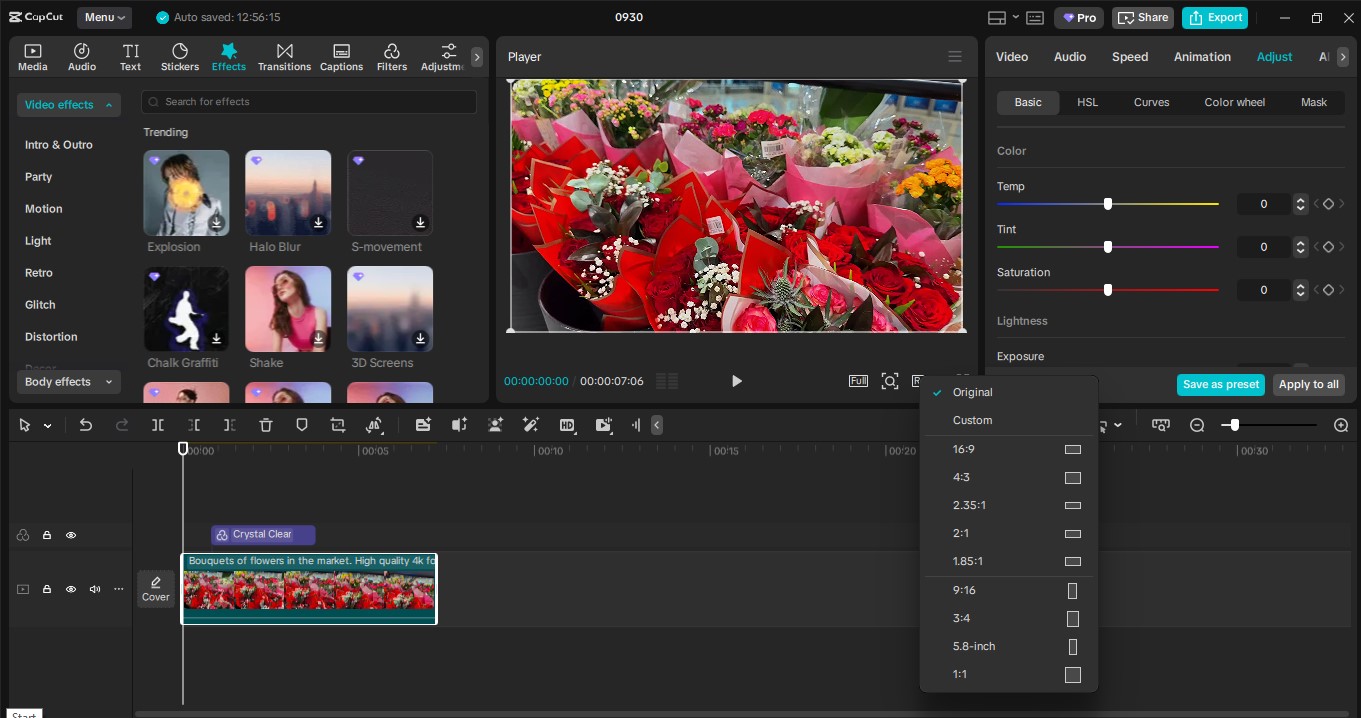 Interface of the CapCut desktop video editor