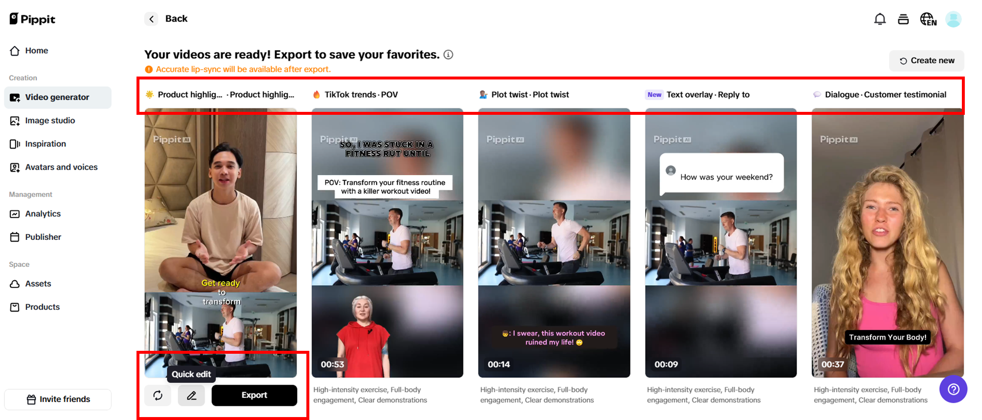 Piliin ang iyong gustong nabuong video.