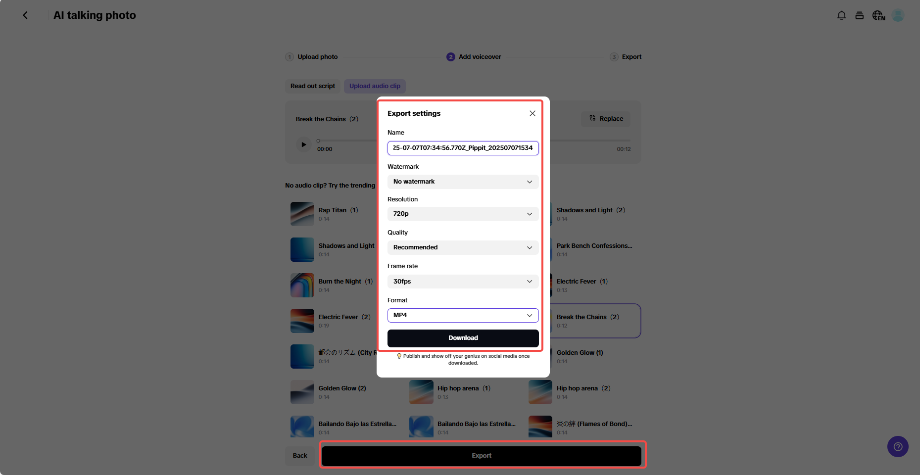 I-export ang iyong awiting larawan