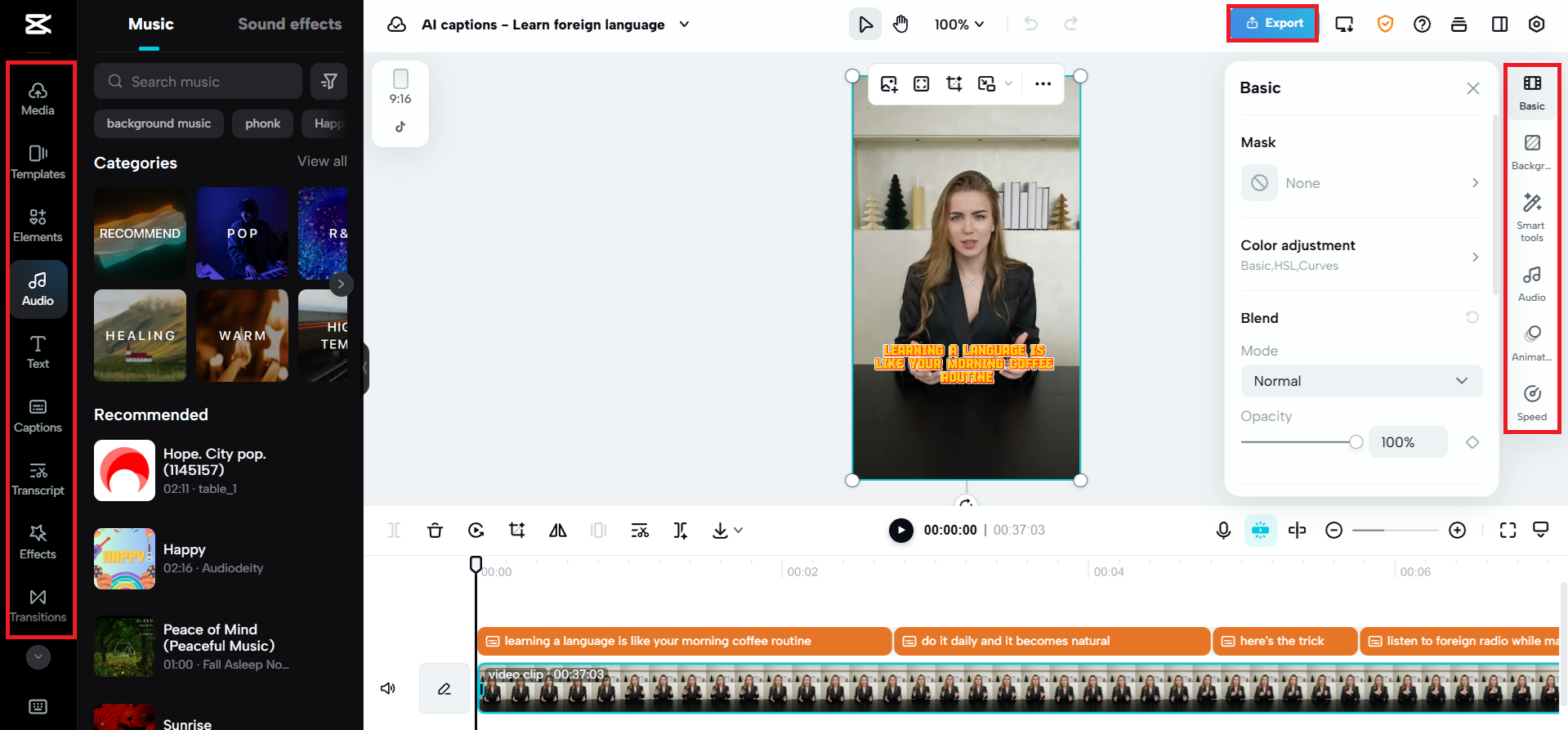 Exportieren Sie Ihr Video oder verbessern Sie es weiter.