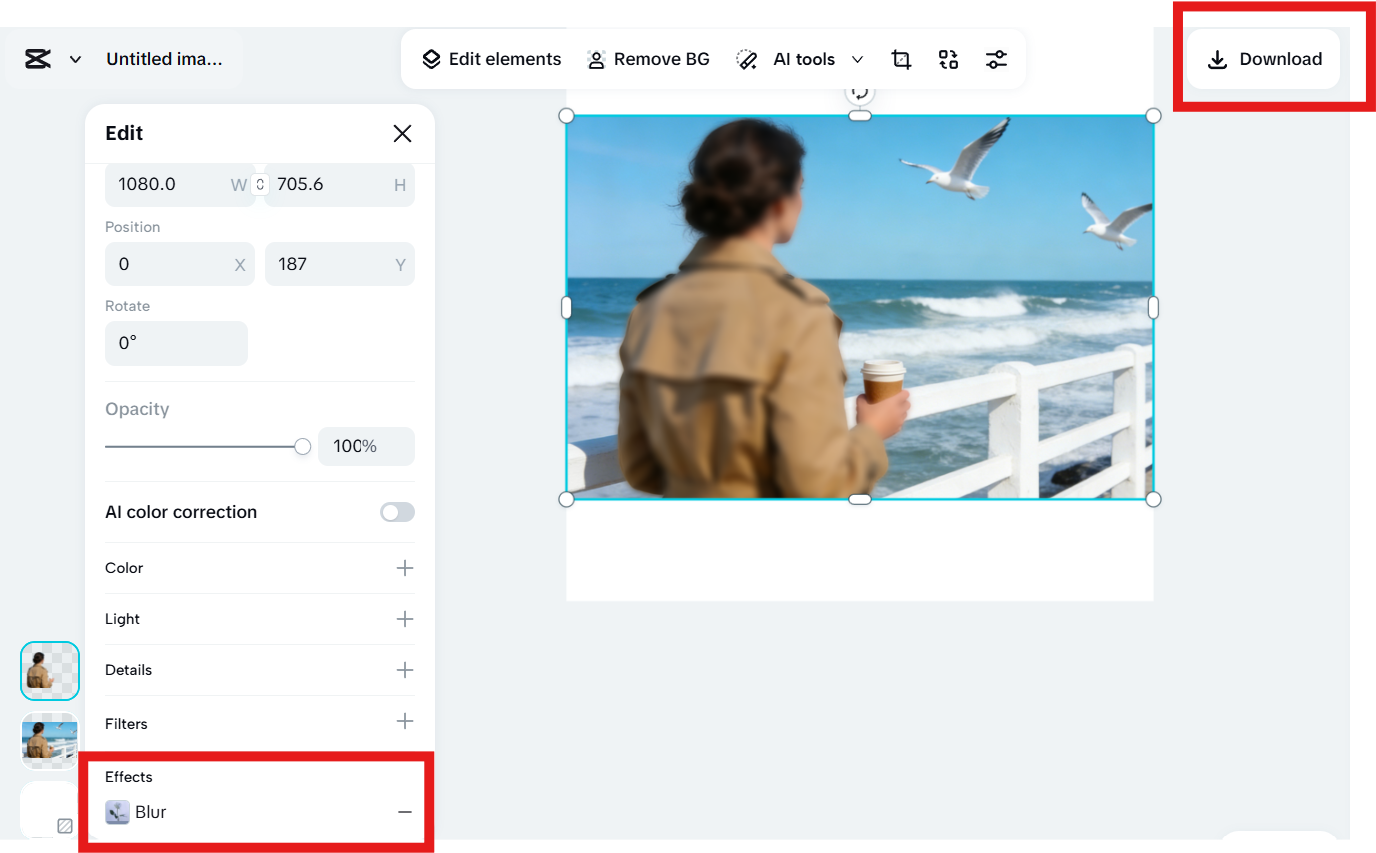 Final blurred background image ready for download in CapCut