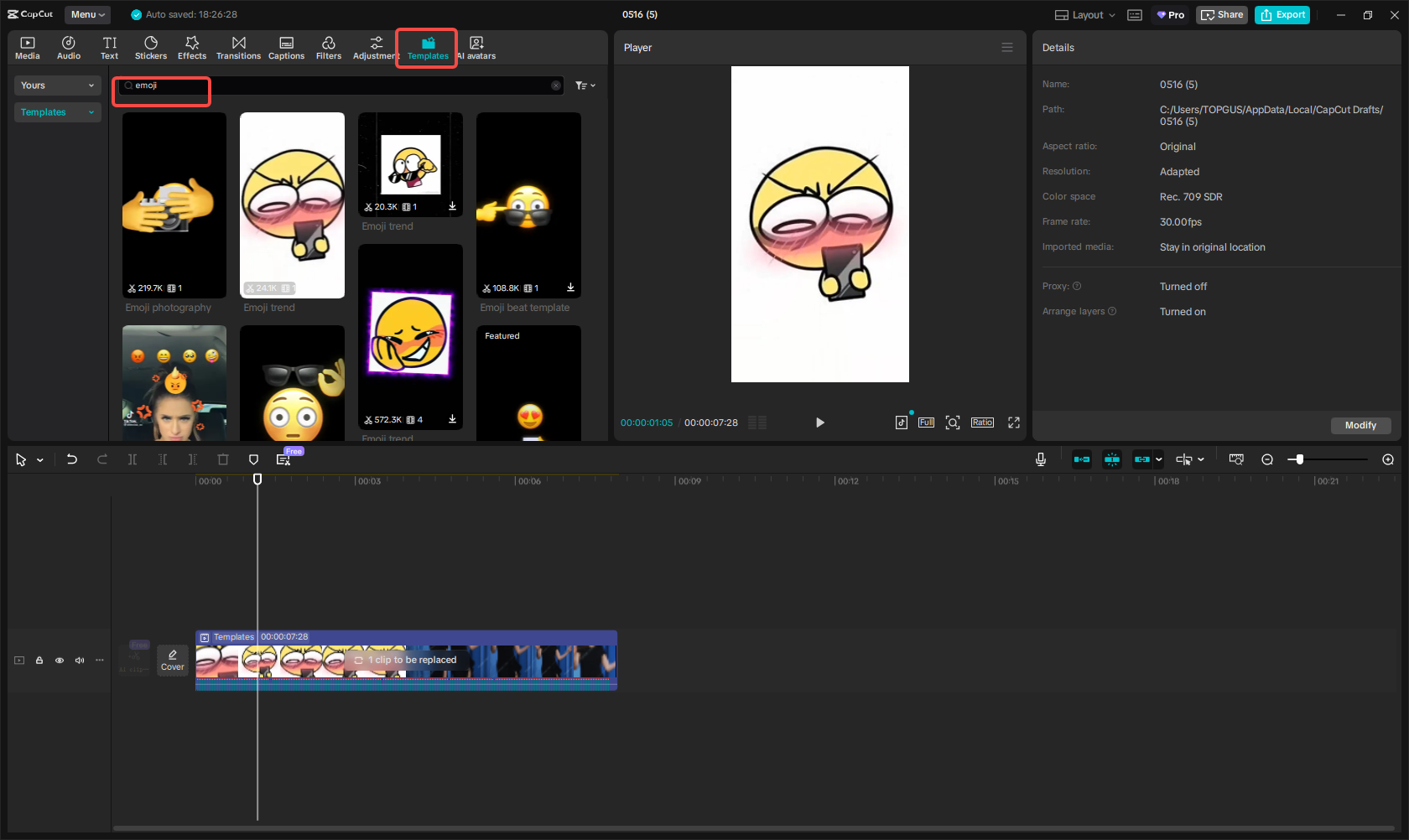 Search emoji templates