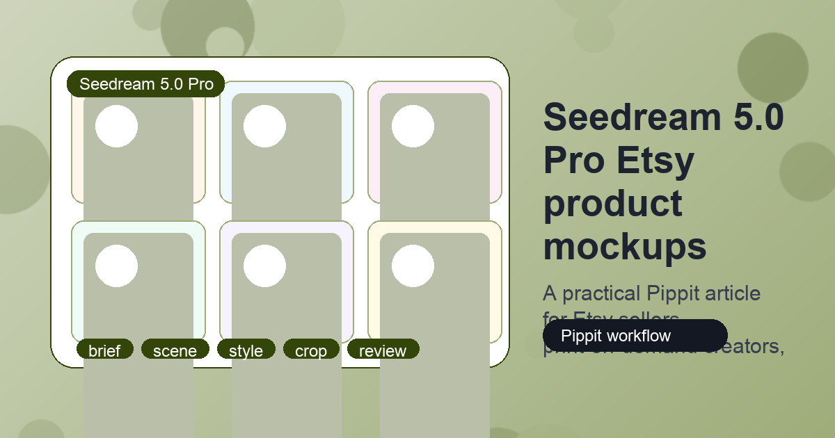 Seedream 5.0 Pro Etsy product mockups cover image: a handmade marketplace seller desk with tote bags, mugs, print samples, AI image mockup boards, and warm craft studio lighting