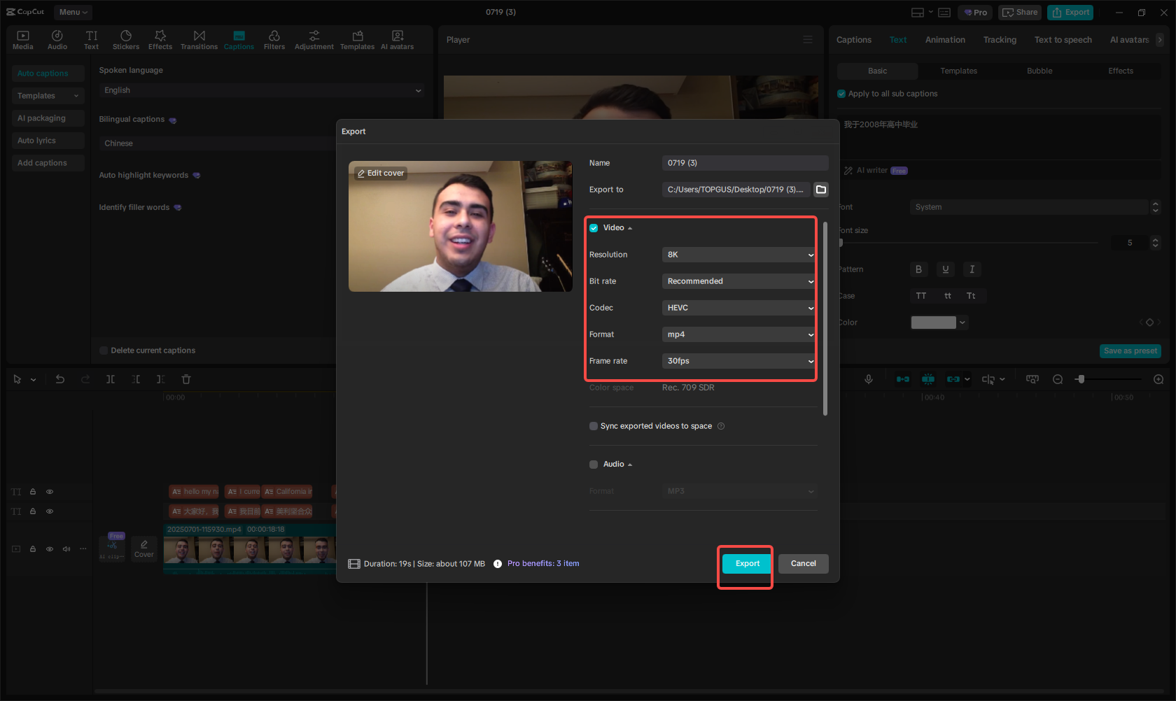 Export bilingual video