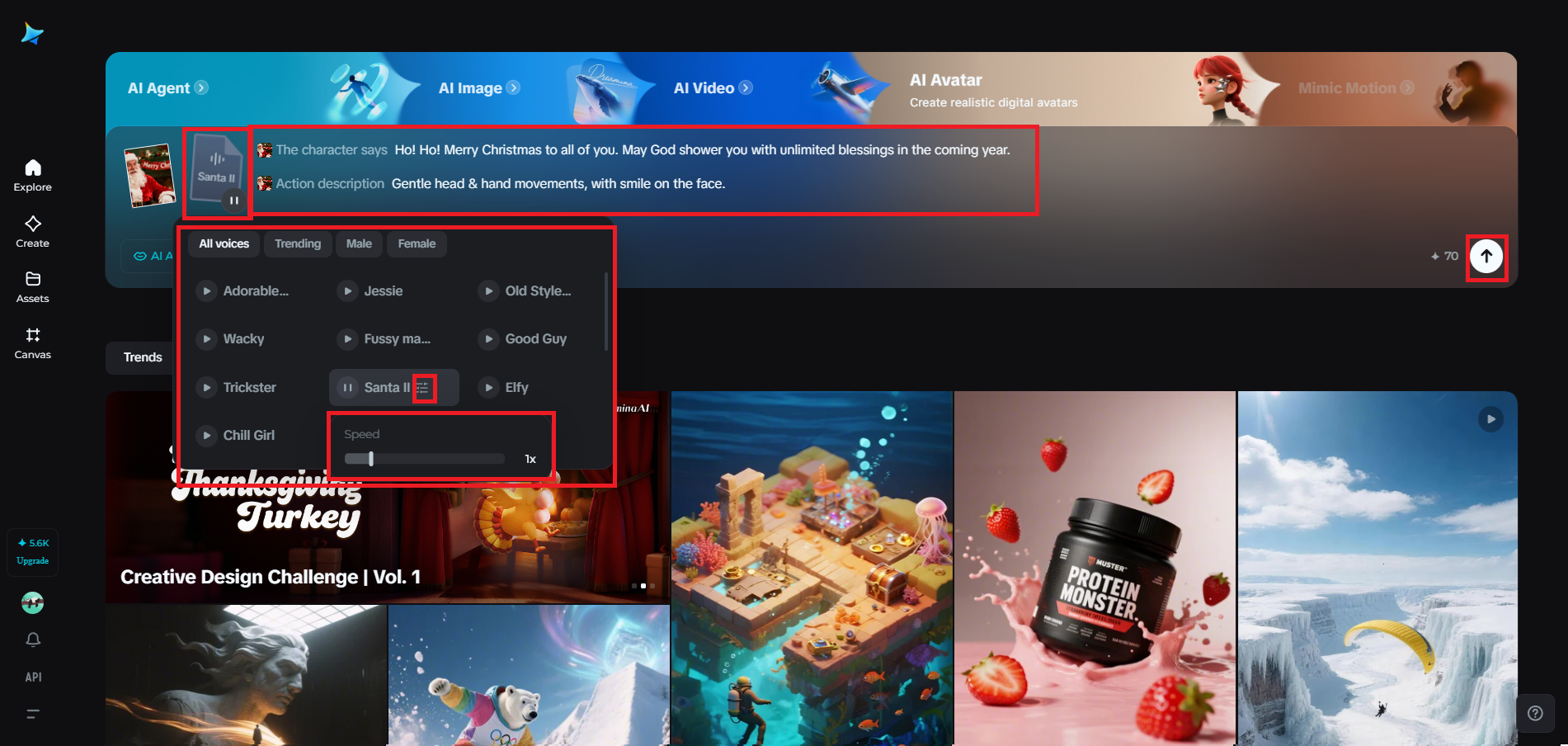 Escolha uma IA voz para a mensagem do Papai Noel