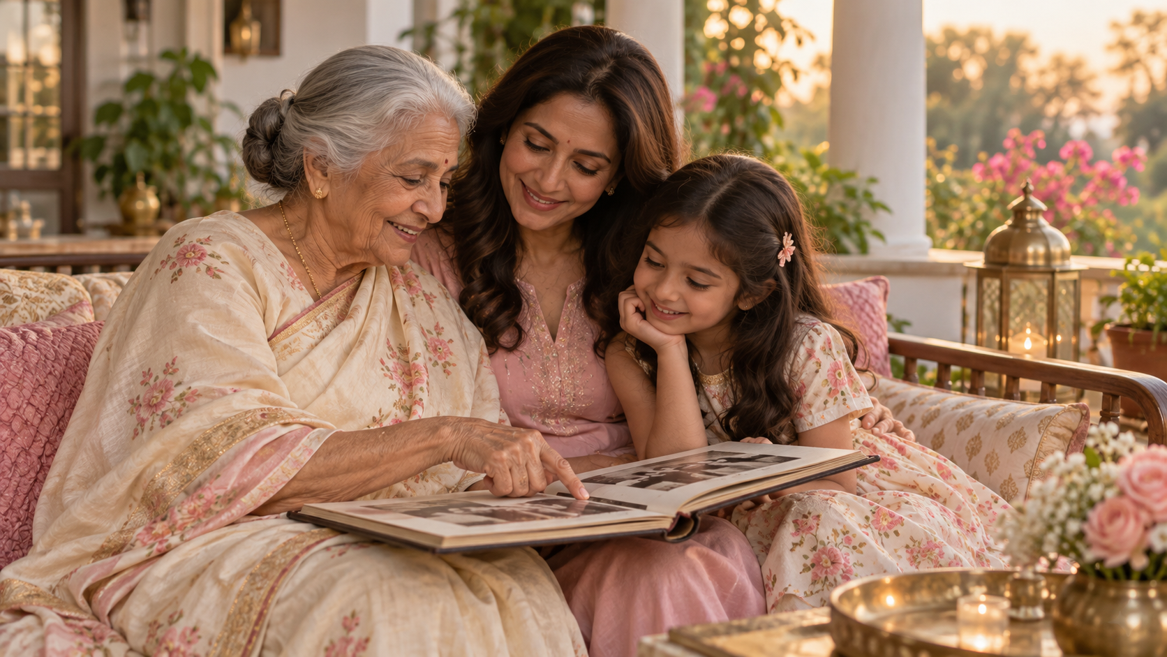 Daughters Day AI photo: Three Generations Share an Album