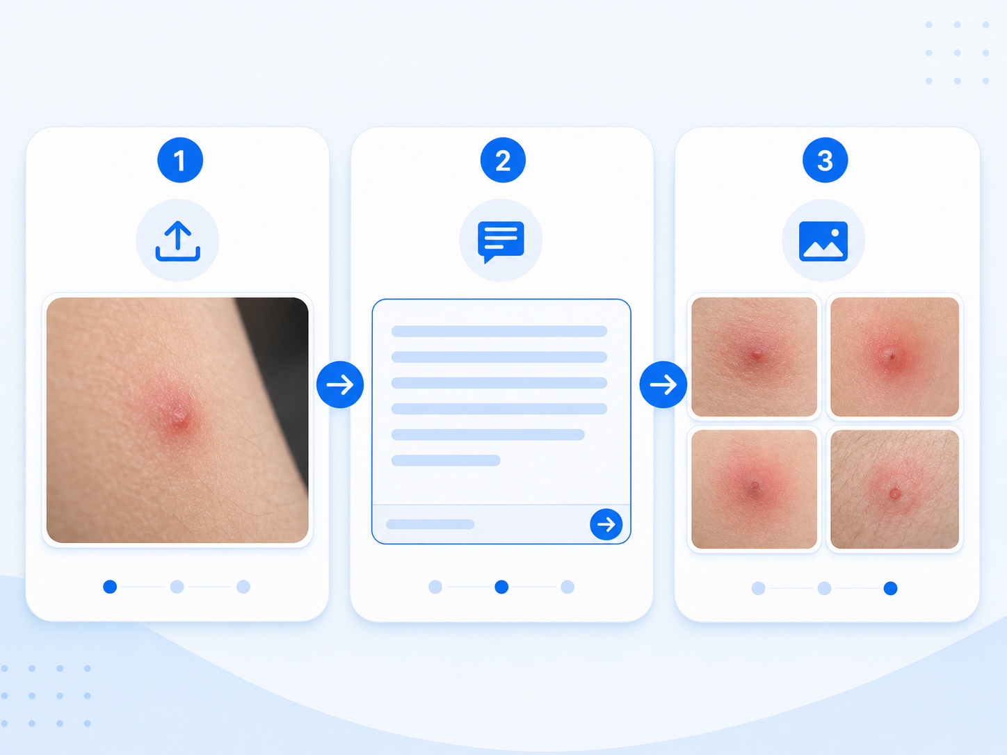 Bug bite photo review interface mit Unsicherheitshinweisen