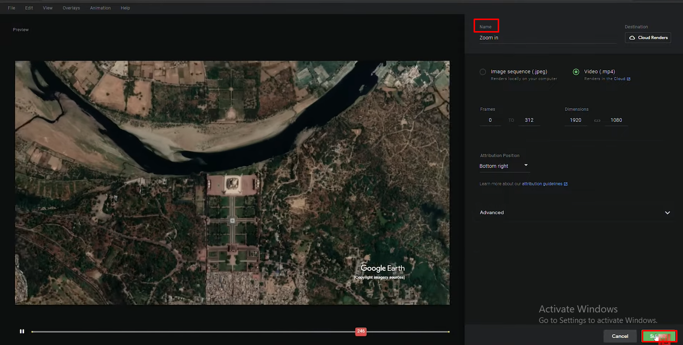 Googleマップのズームビデオをレンダリングしてダウンロードする