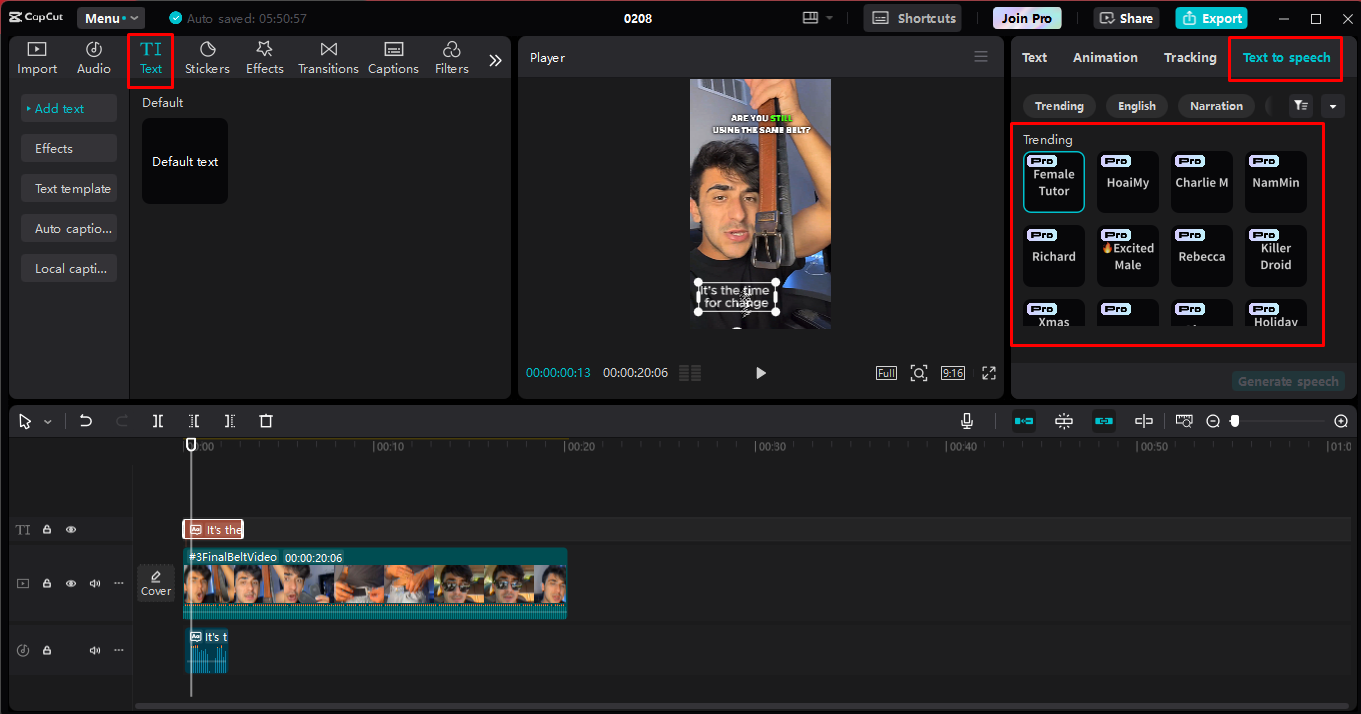 Konvertierung von Text in Sprache für Instagram Reels im CapCut Desktop-Video-Editor