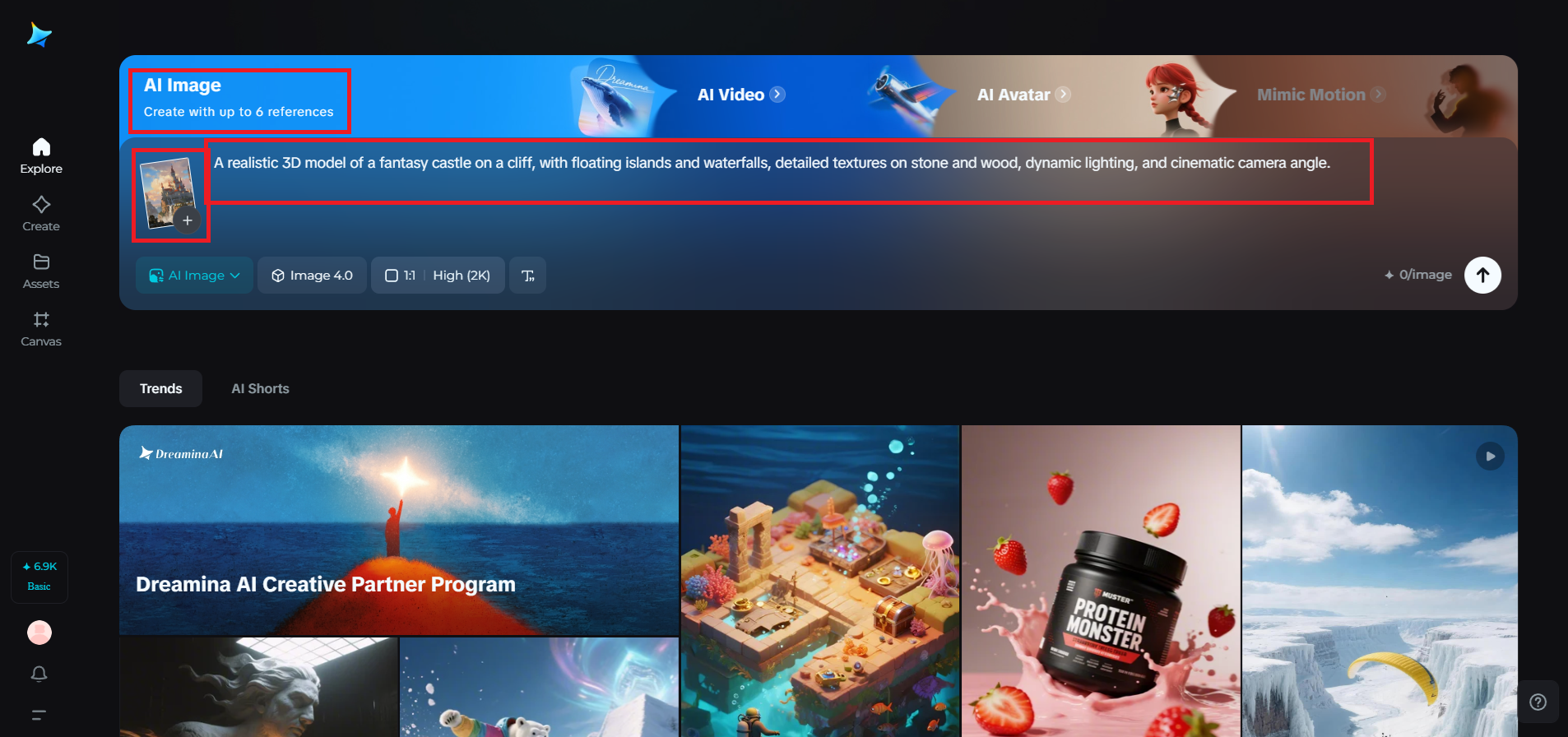 Upload your 2D reference image and enter a prompt