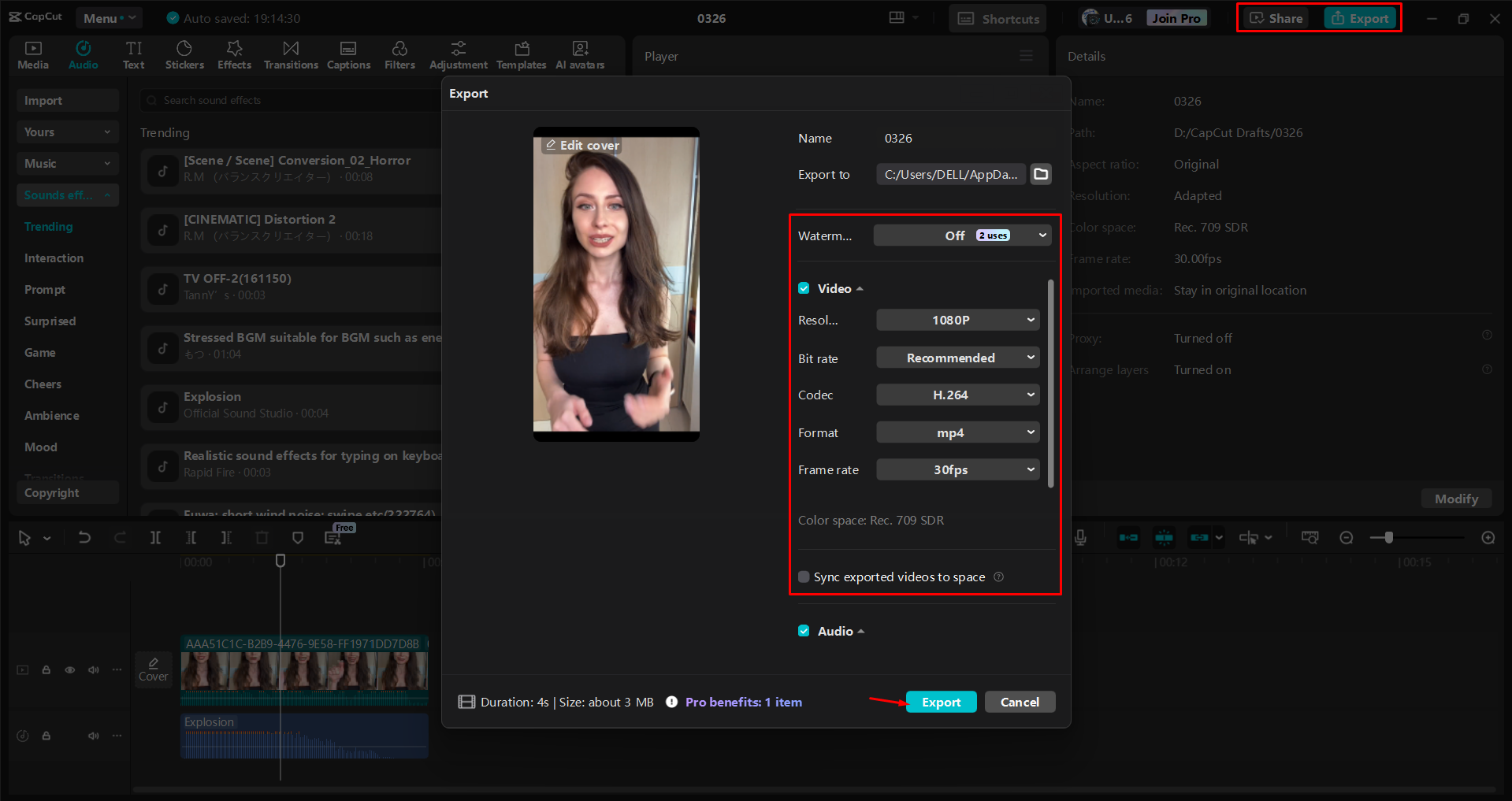 Exporting a video from the CapCut desktop video editor