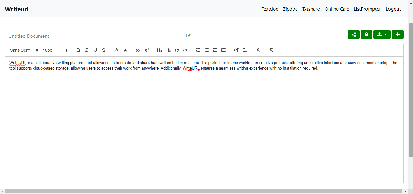Interface of WriteURL - the ideal platform to write handwritten text online