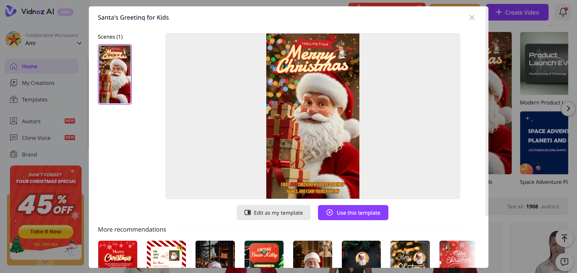 Interface de IA vídeo Vidnoz