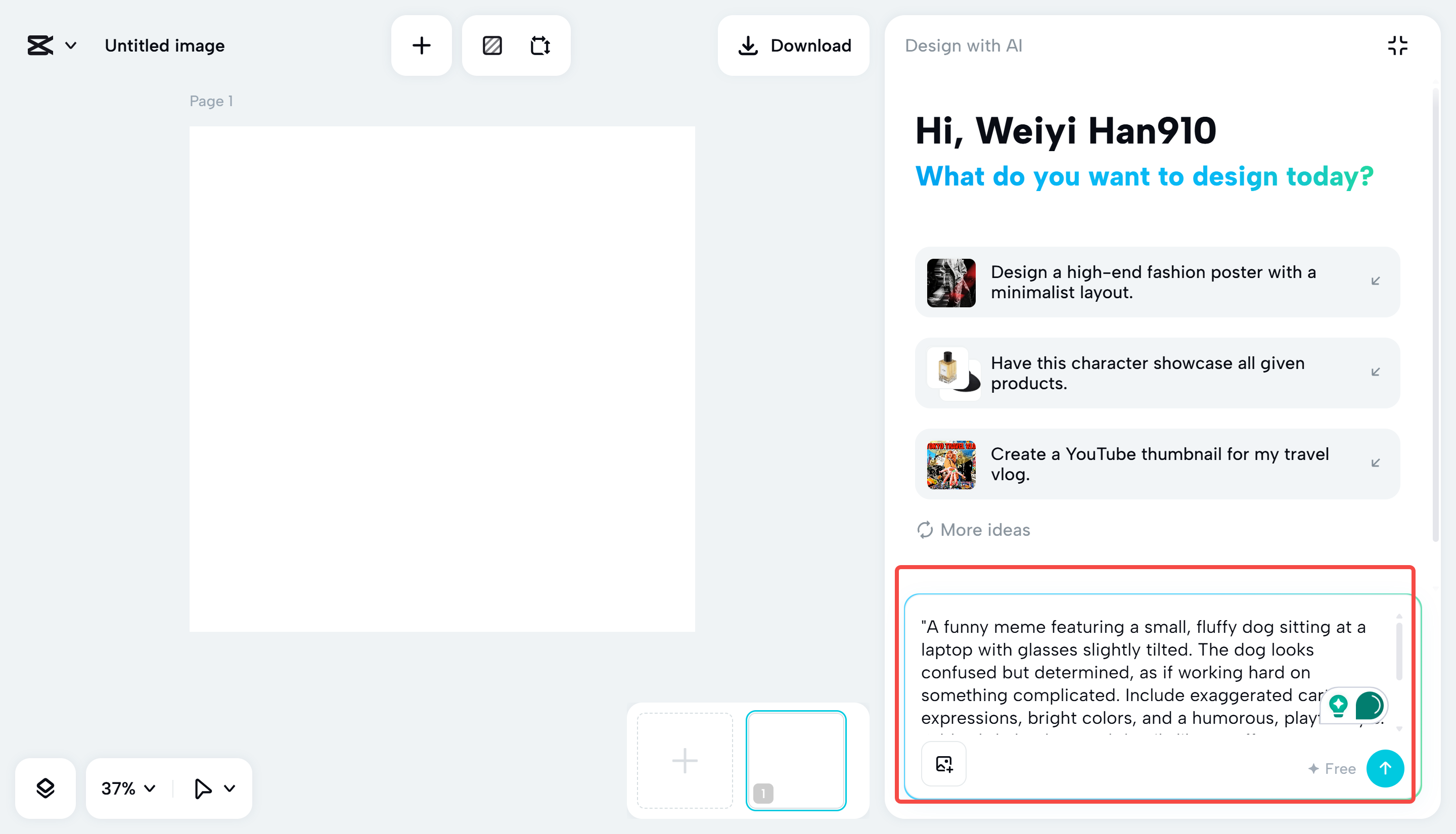 Generating an image from the text in the CapCut Web